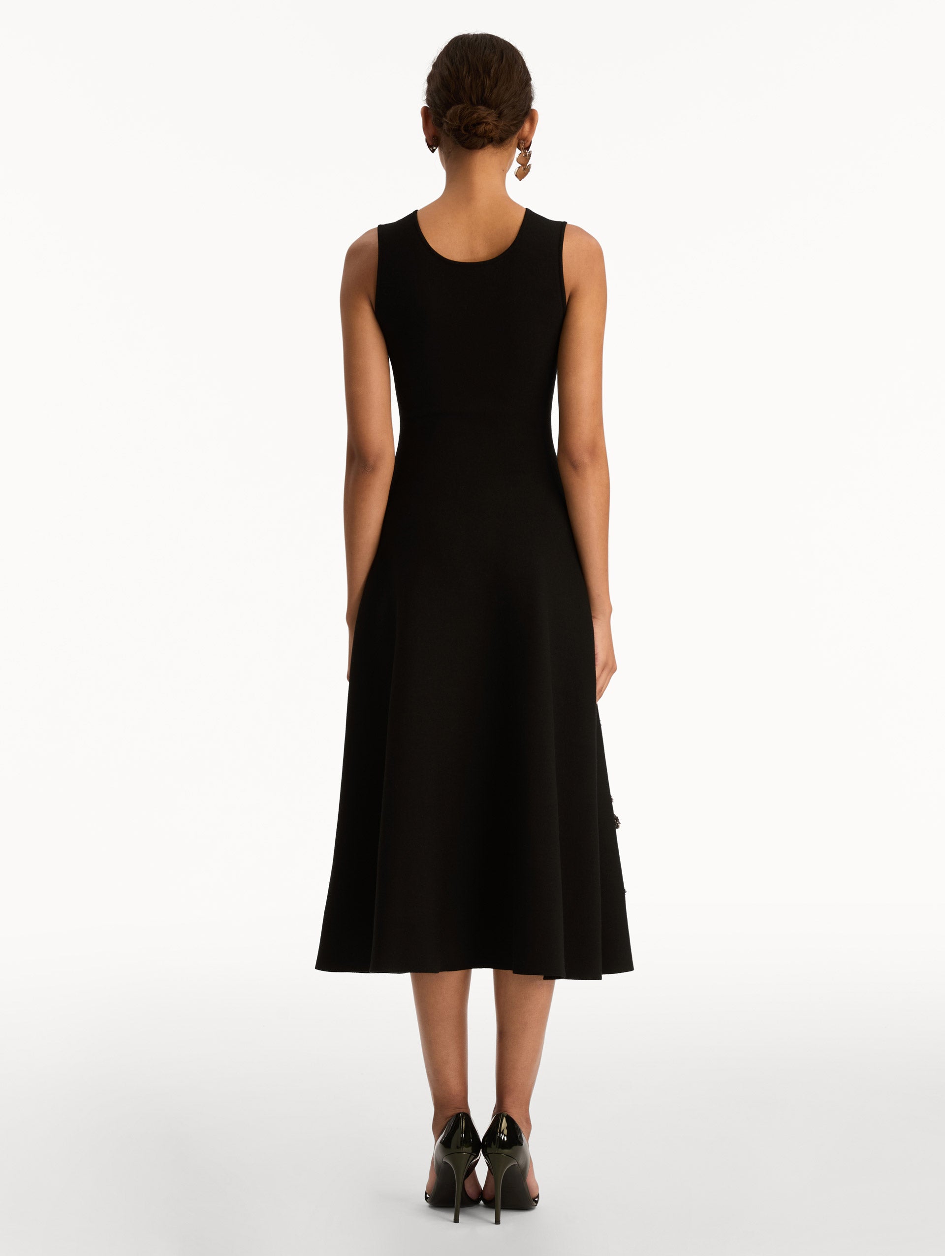 Sleeveless Black Embroidered A-Line Dress