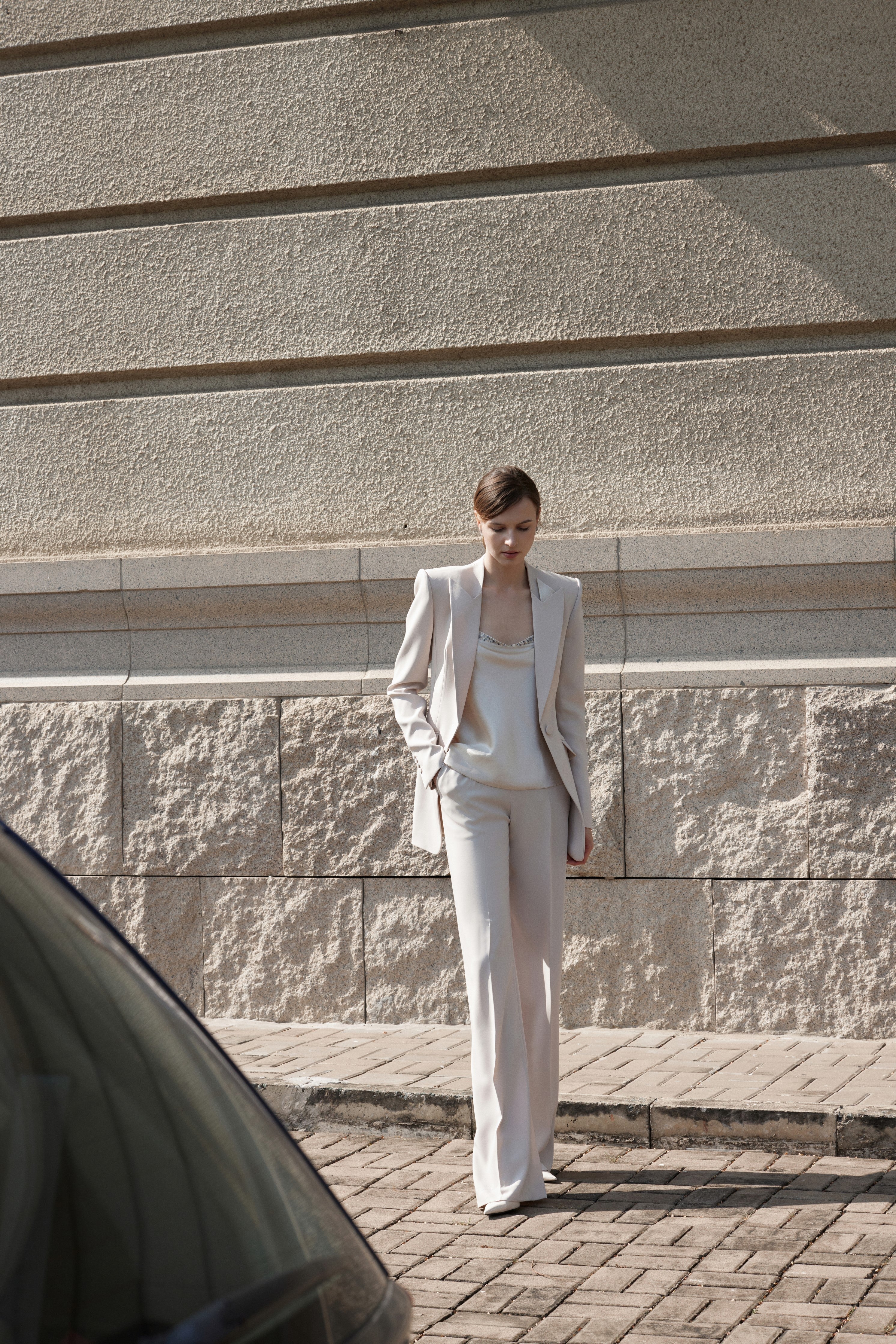 Single-Button with Satin Detail Jacket