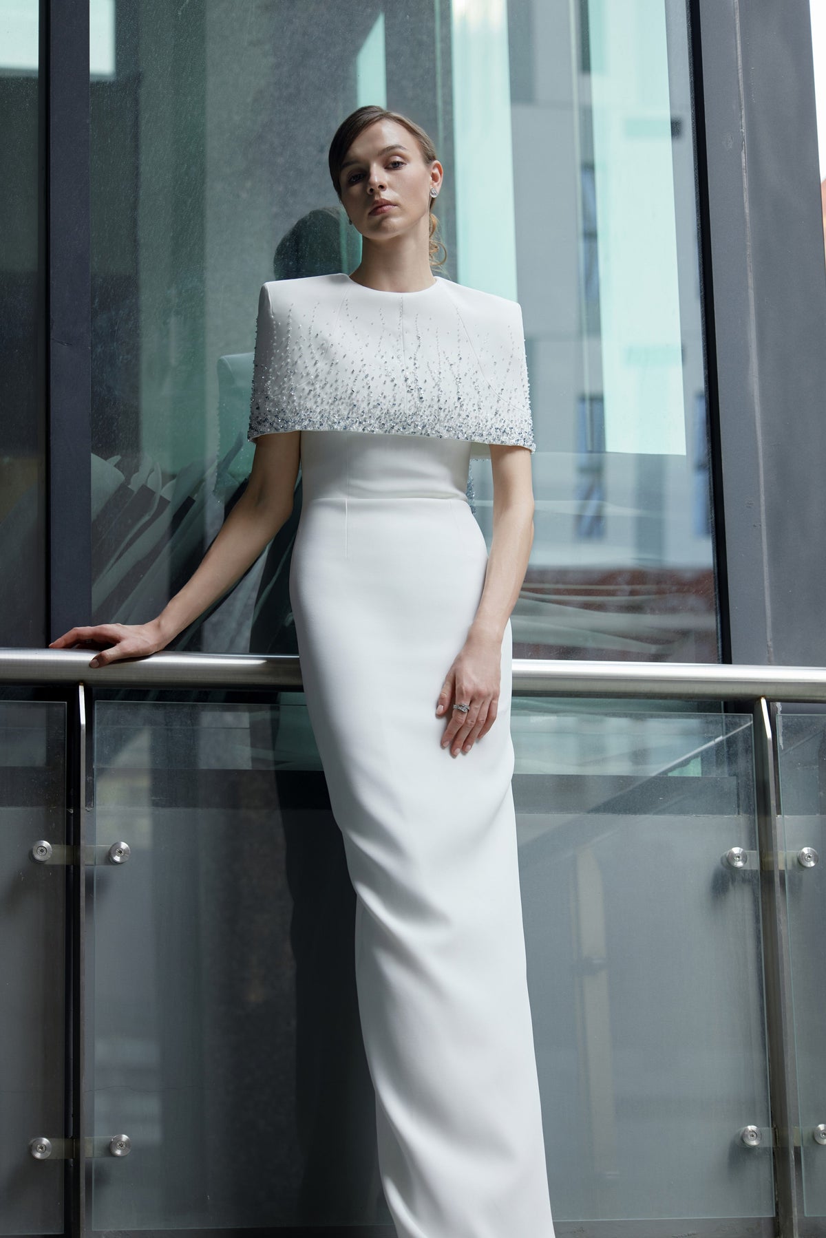 Shoulder cape with floor length gown