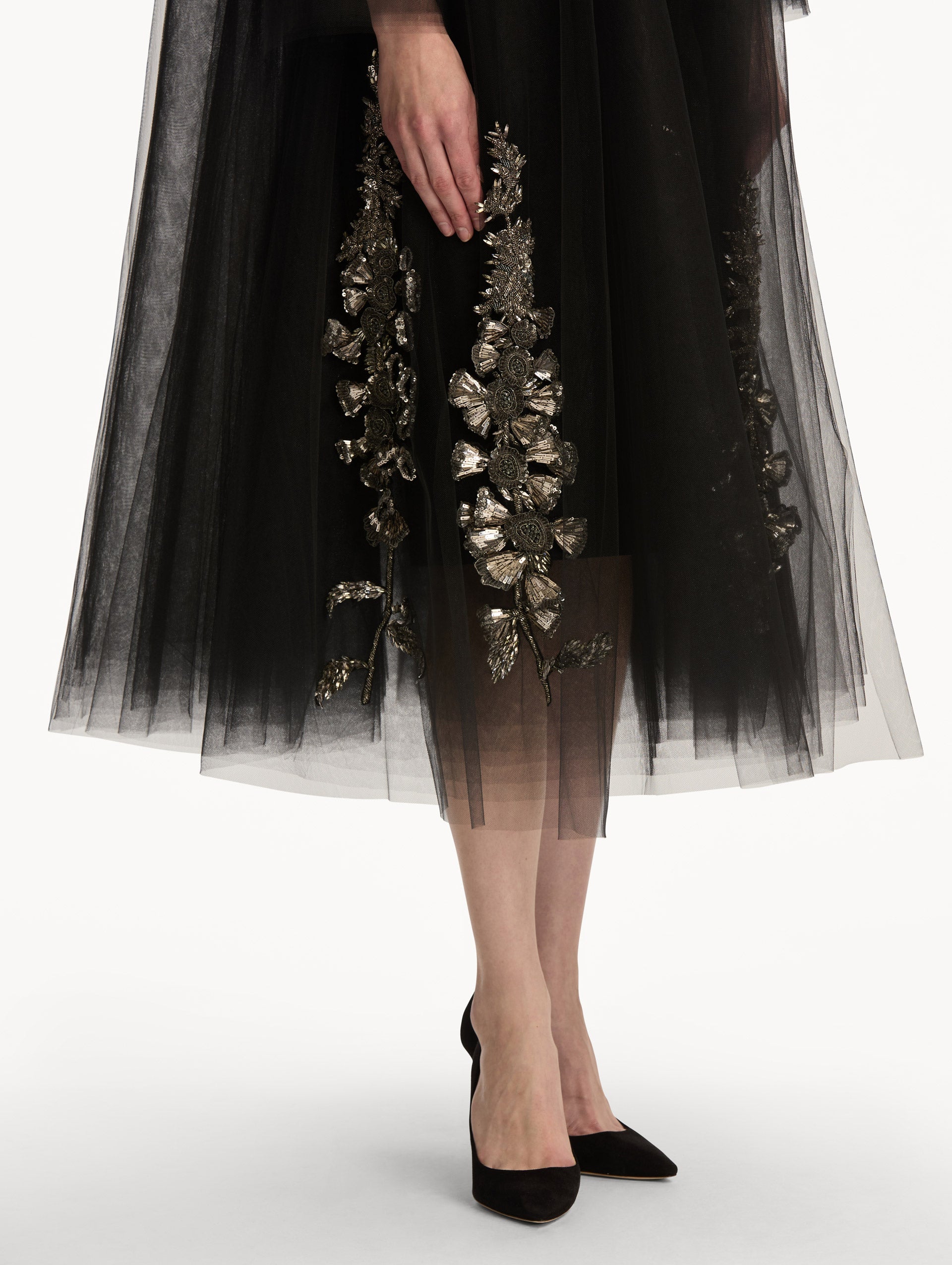 Black Tulle Embroidered Gown