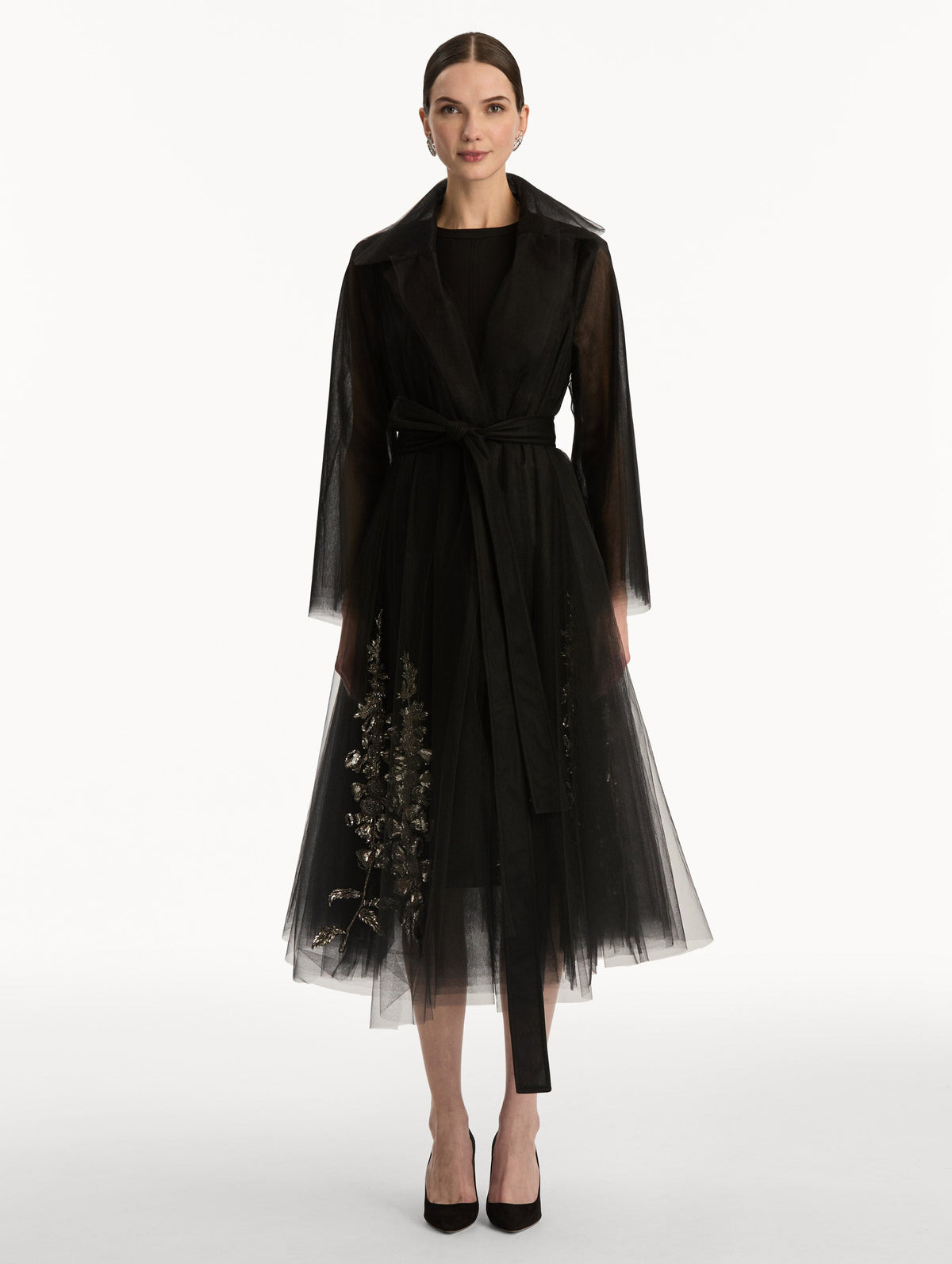 Black Tulle Embroidered Gown