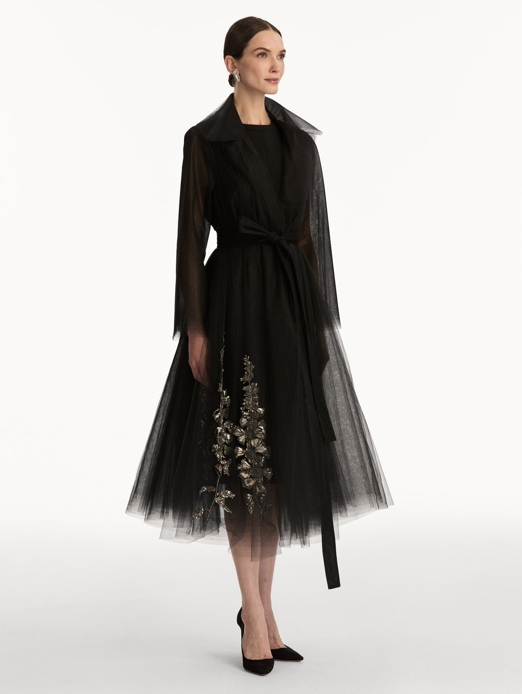 Black Tulle Embroidered Gown