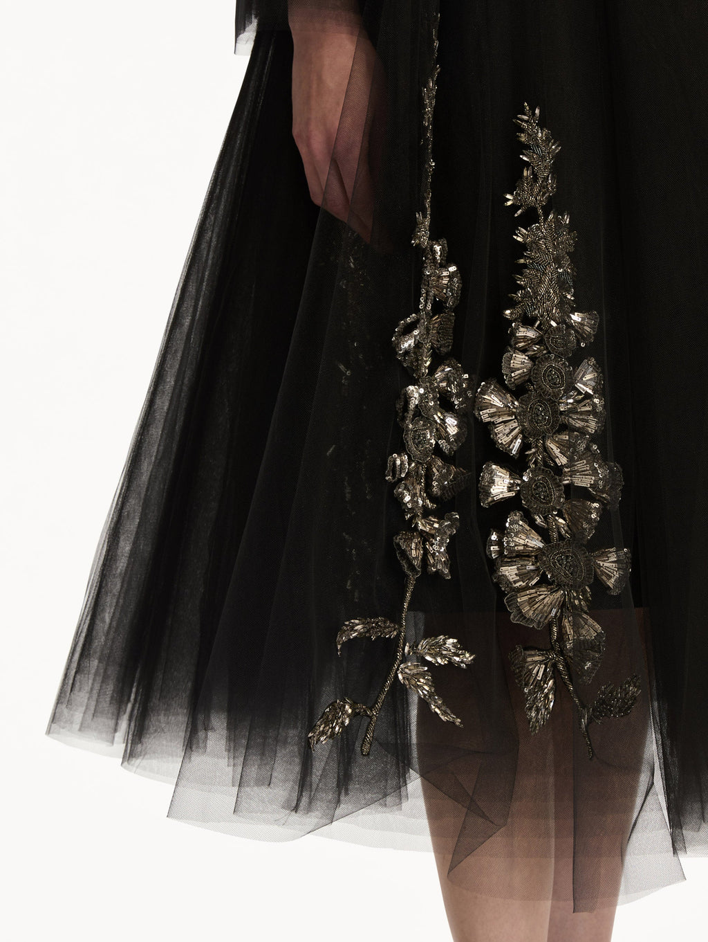 Black Tulle Embroidered Gown