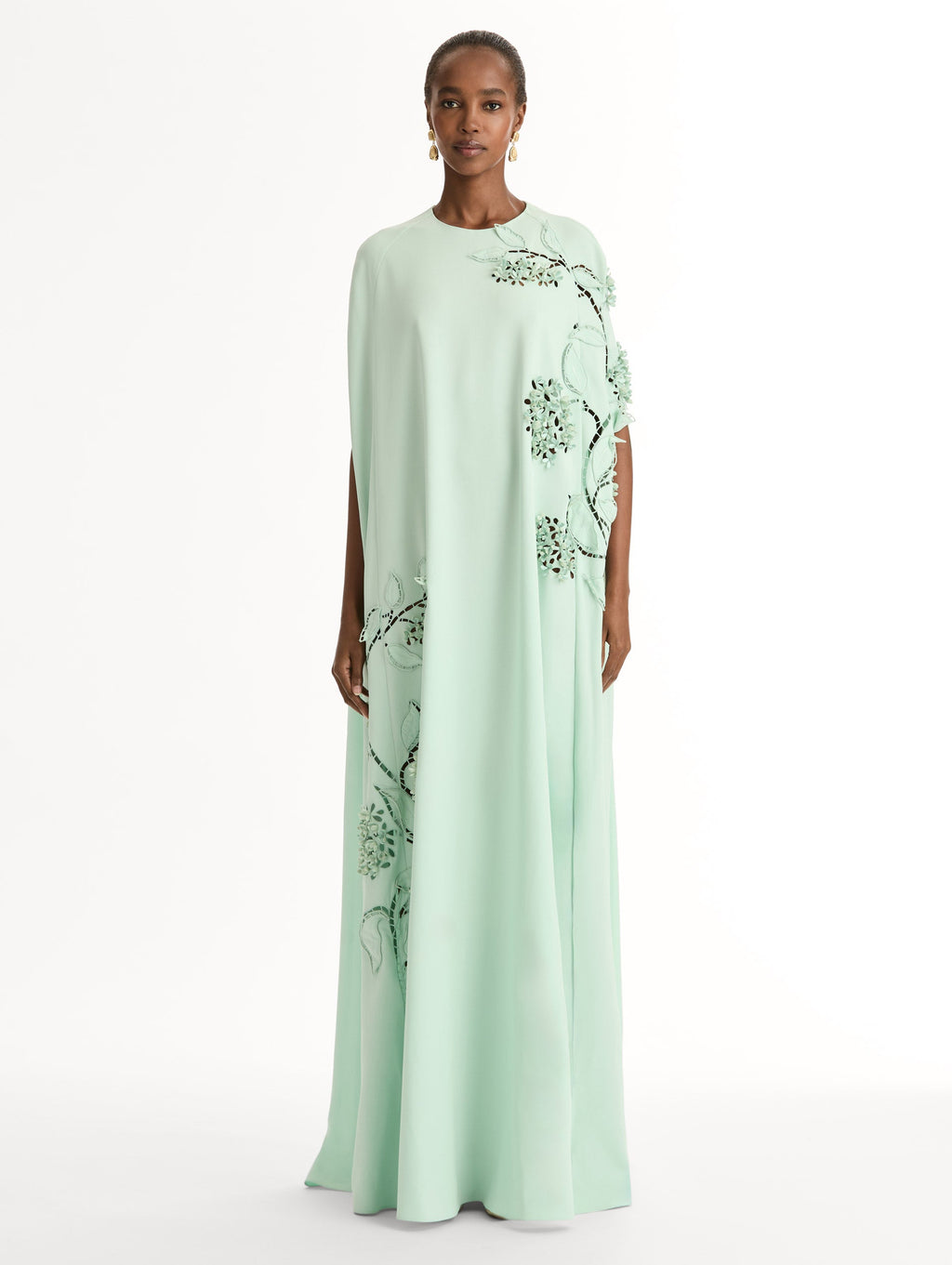 Mint Green Embroidered Cape Gown