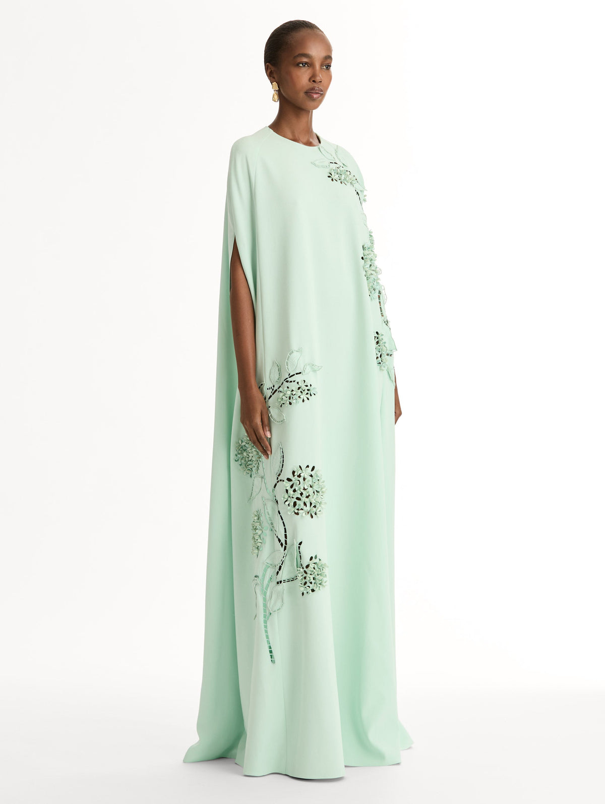 Mint Green Embroidered Cape Gown