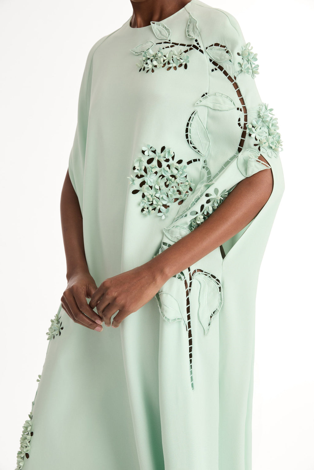 Mint Green Embroidered Cape Gown