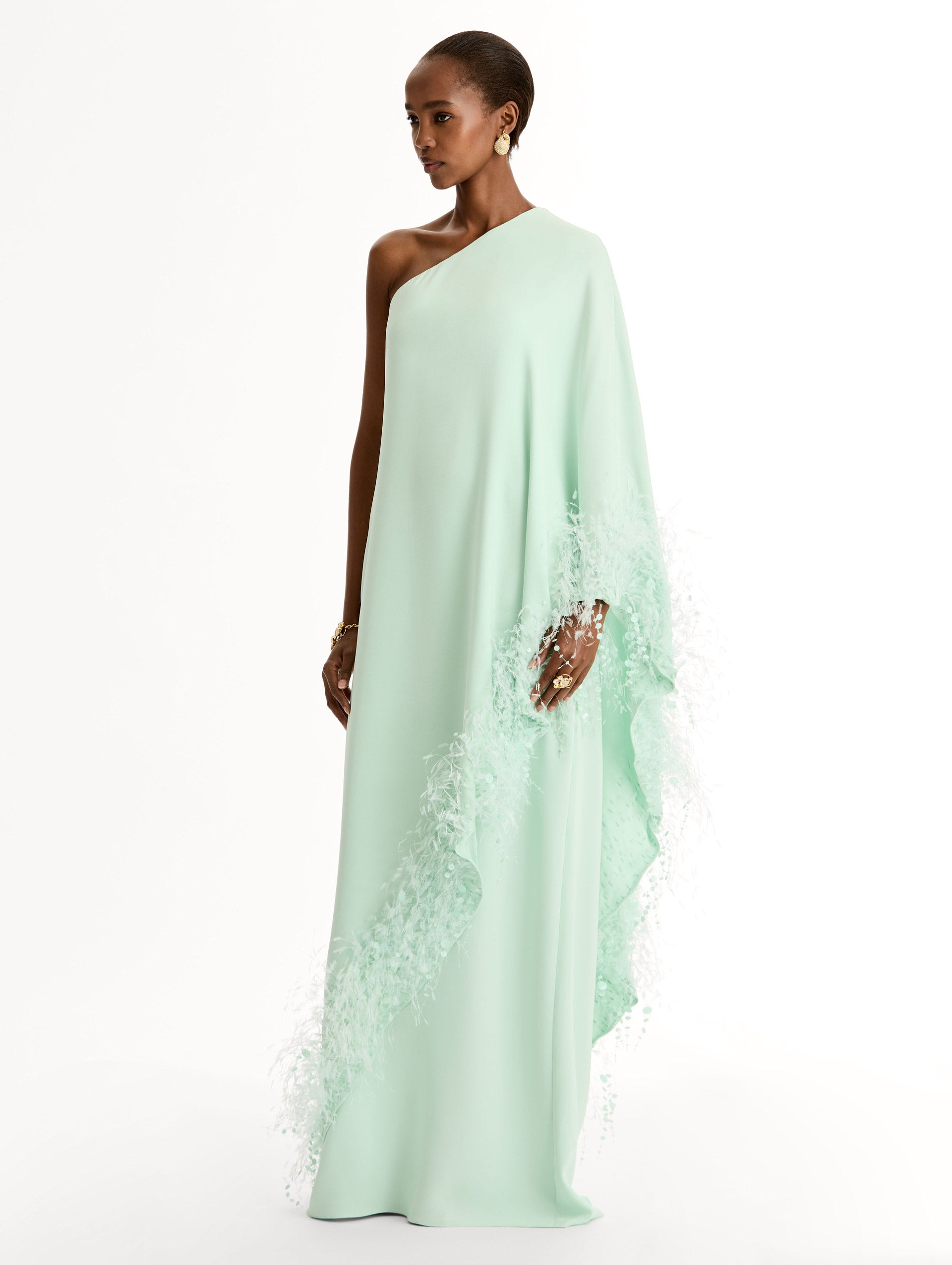 Asymmetric Feather One-Shoulder Dress