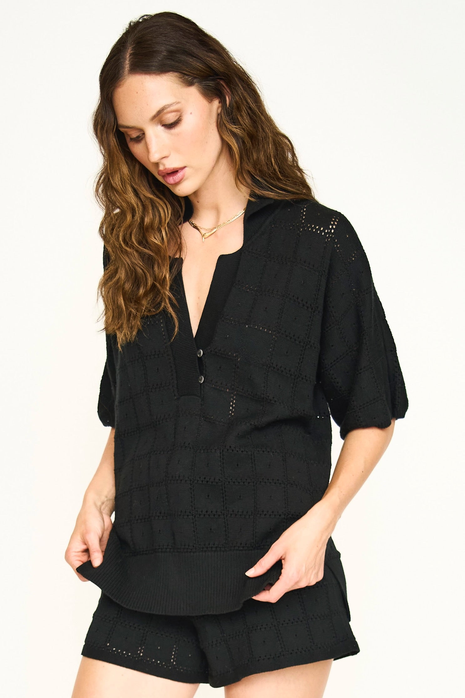 Pointelle Knit Top in Black