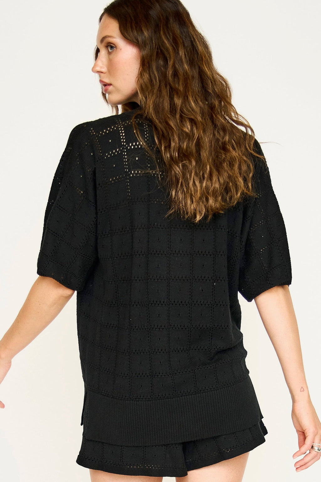 Pointelle Knit Top in Black