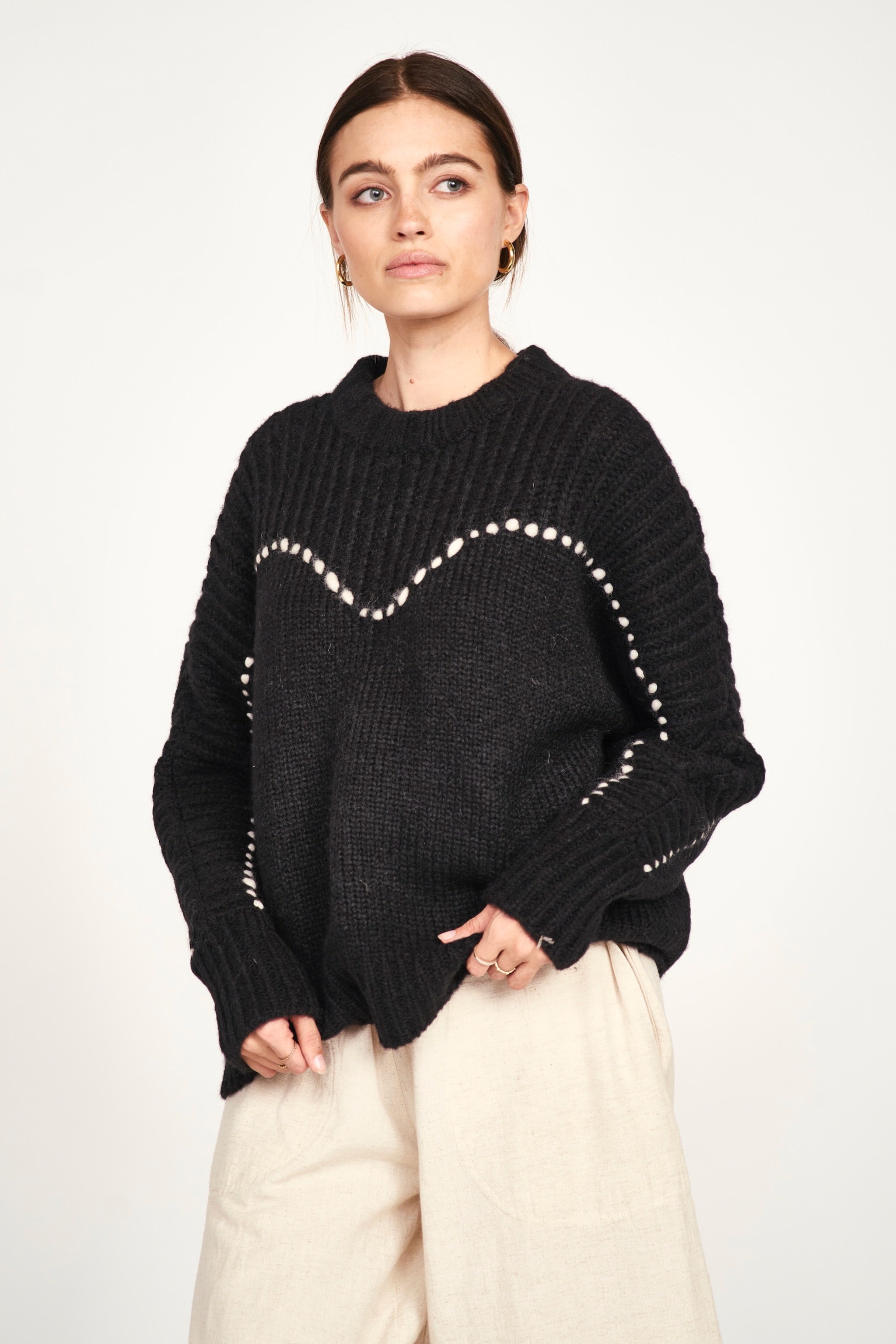 Pullover in Black/Ivory