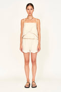Tank in Oat Fossil linear embroidery