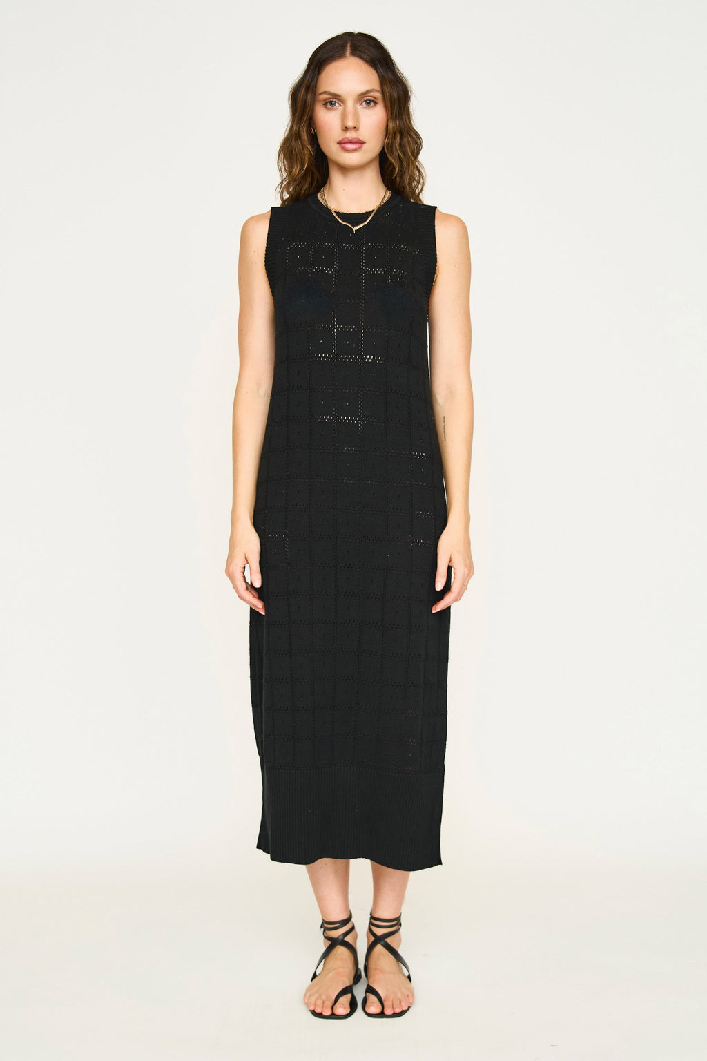 Pointelle Knit Dress in Black