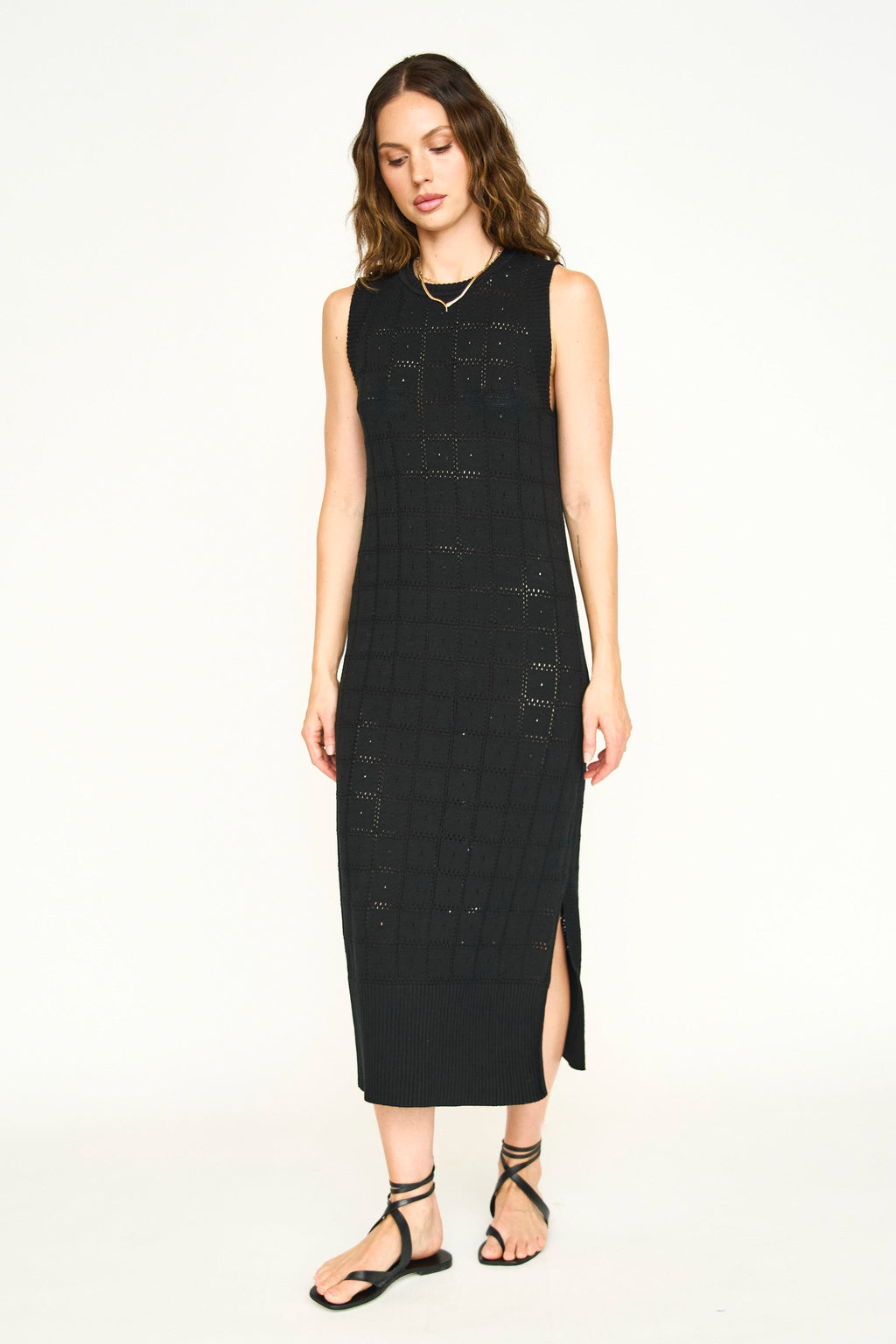 Pointelle Knit Dress in Black