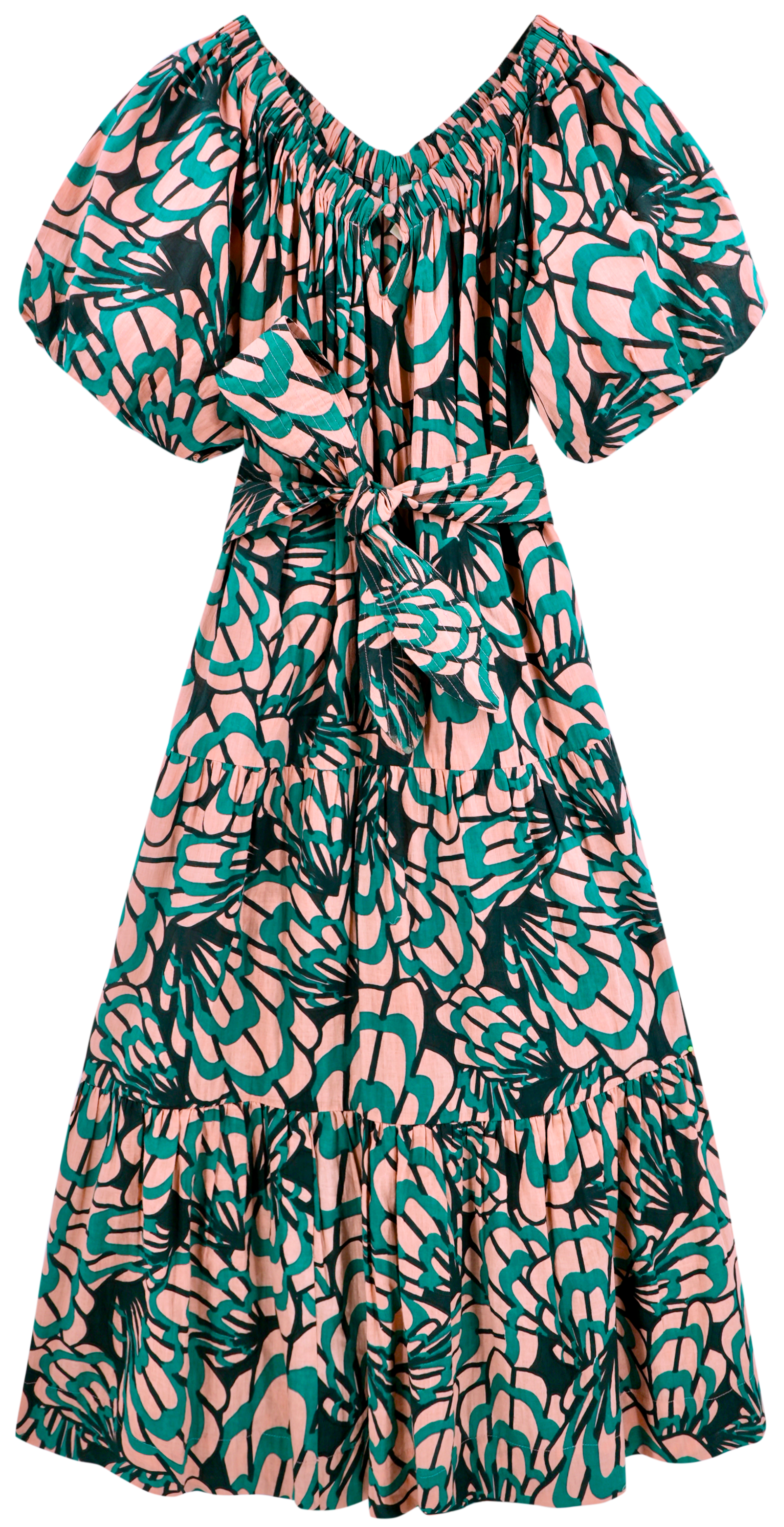 Dress in soft elastic scoop neckline