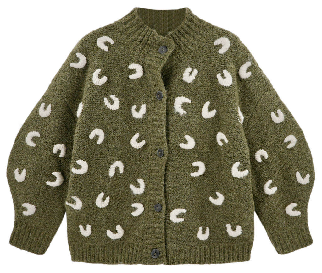 Croissant Cardigan in Olive/Ivory