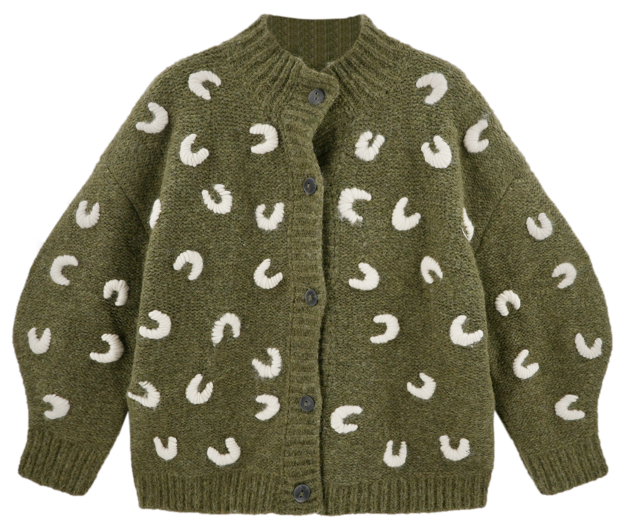 Croissant Cardigan in Olive/Ivory