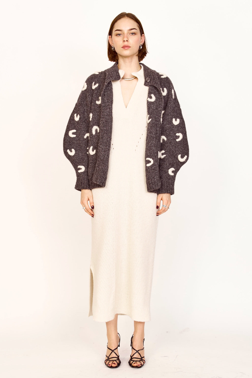 Croissant Cardigan in Slate/Ivory