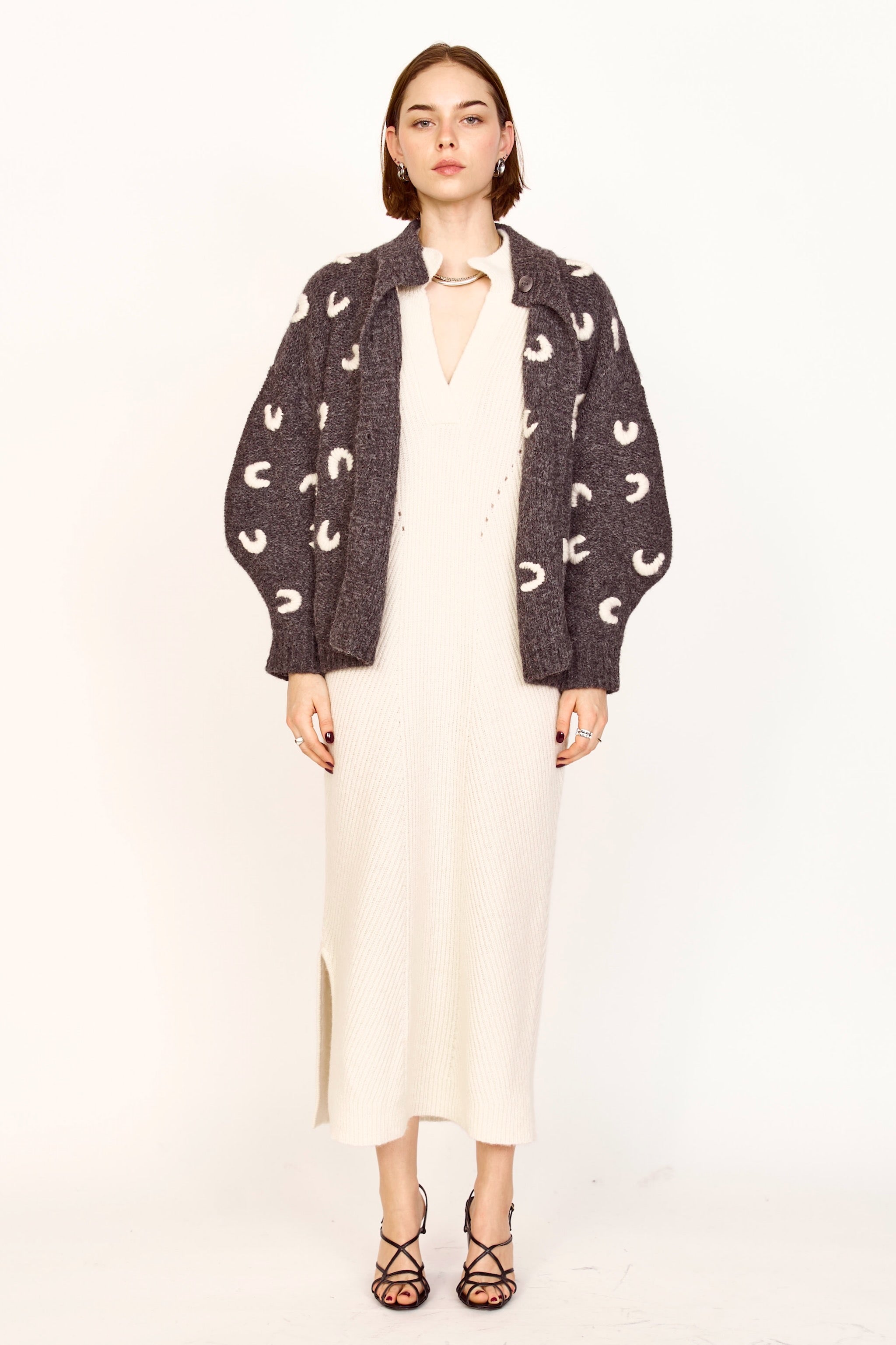 Croissant Cardigan in Slate/Ivory