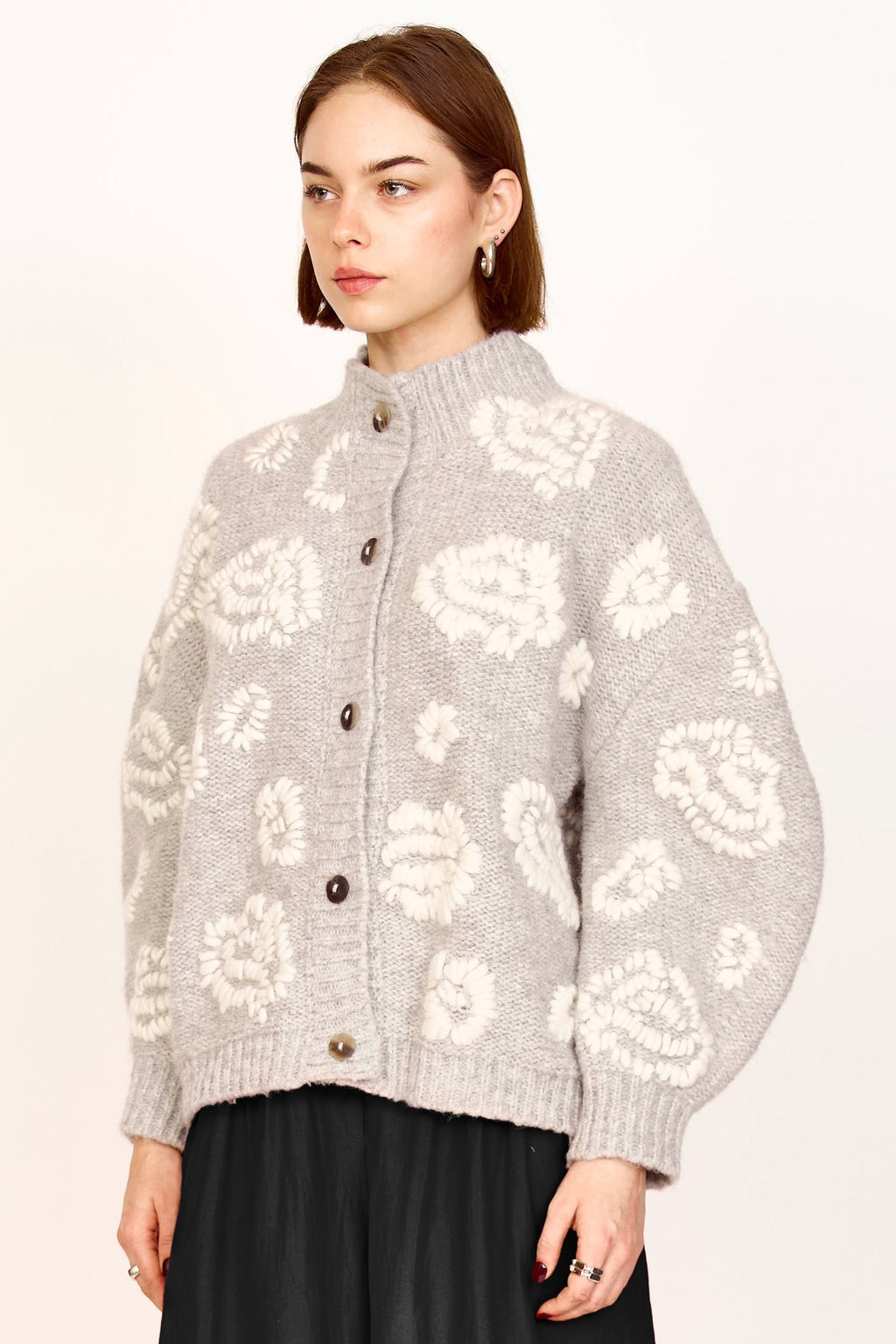 Waterlily Cardigan in Dove Grey/Ivory