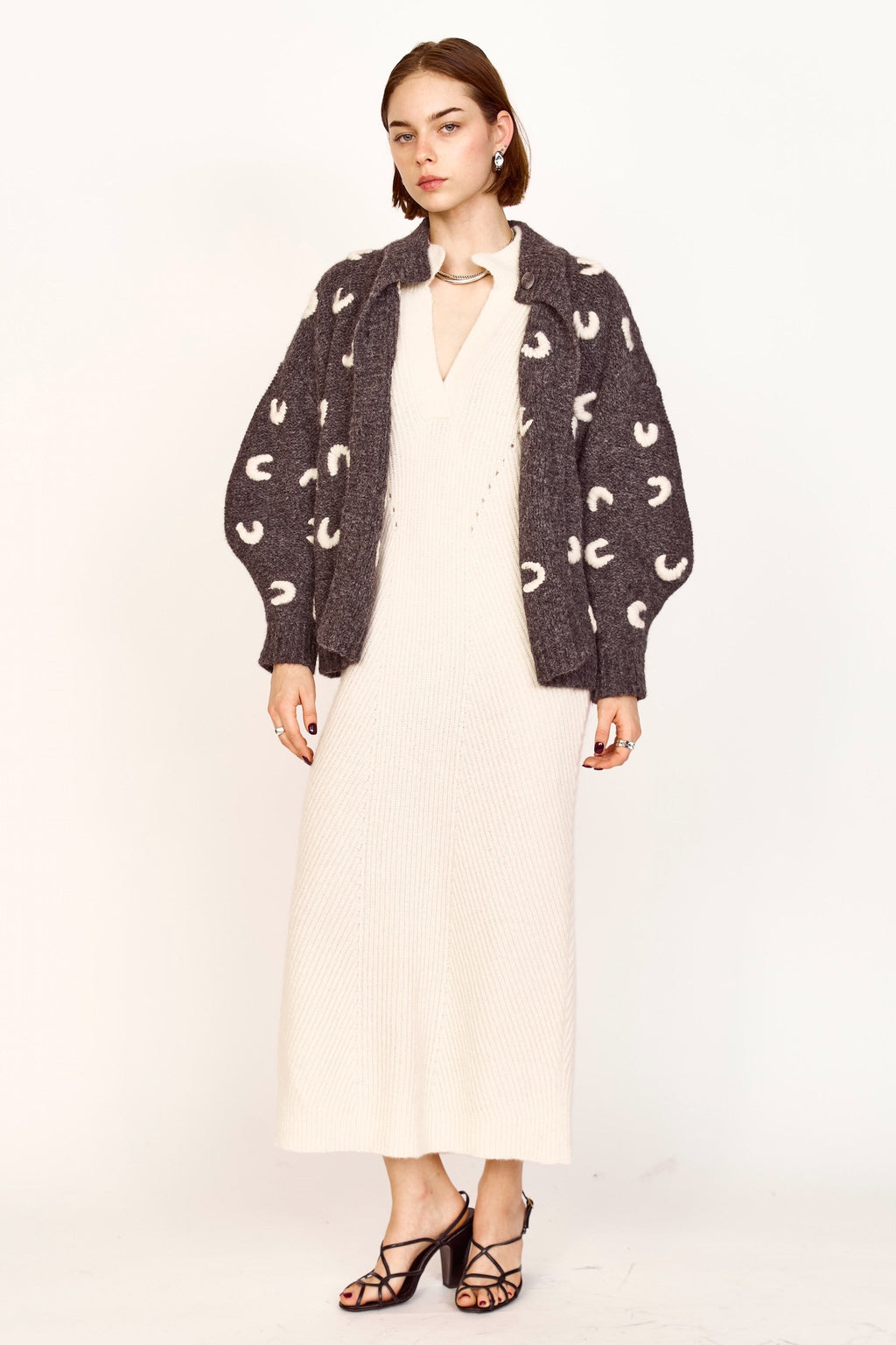 Croissant Cardigan in Slate/Ivory