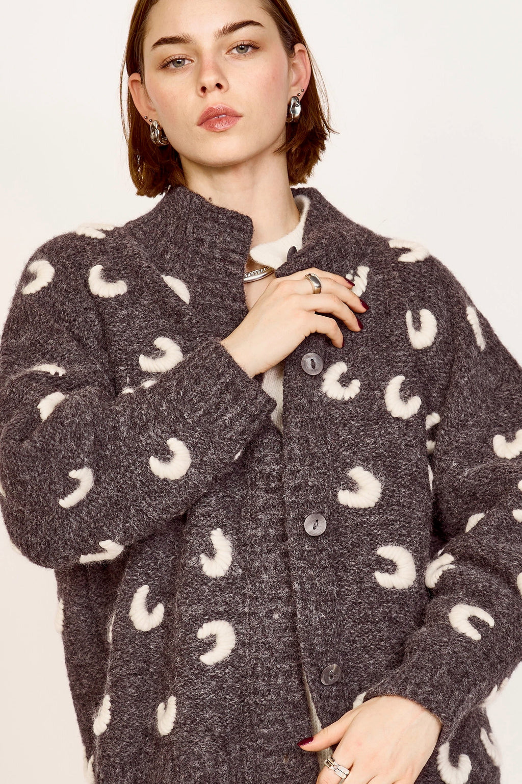 Croissant Cardigan in Slate/Ivory