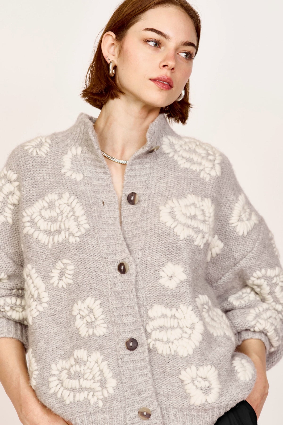 Waterlily Cardigan in Dove Grey/Ivory