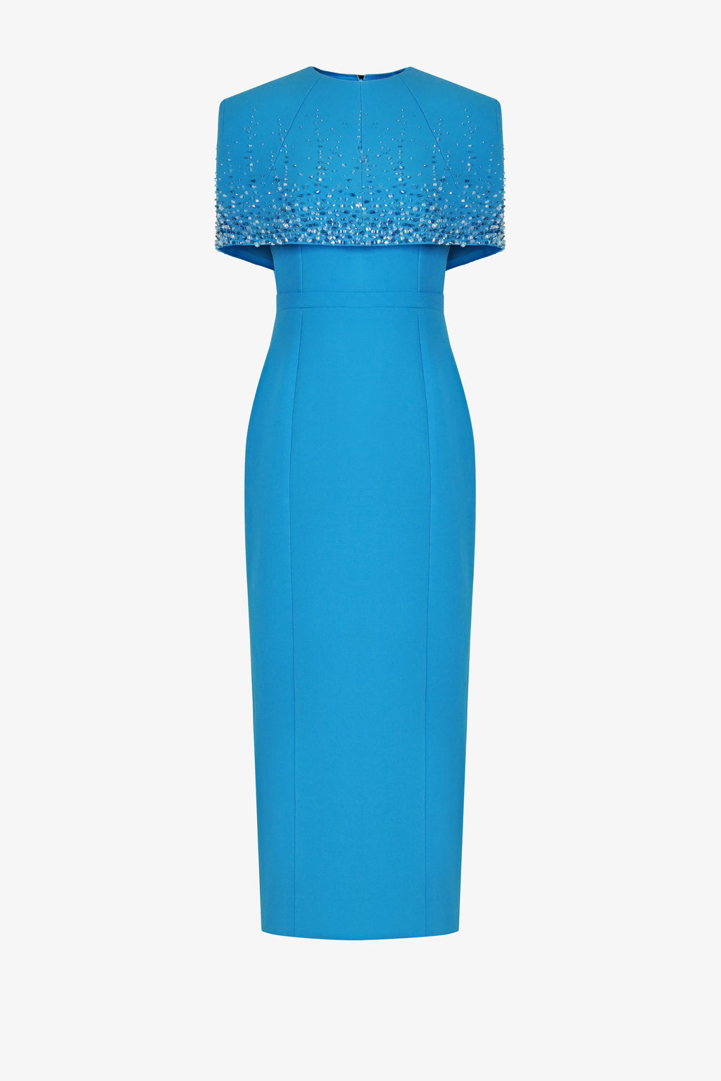 Shoulder cape with pencil shaped dress with round collar