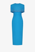 Shoulder cape with pencil shaped dress with round collar