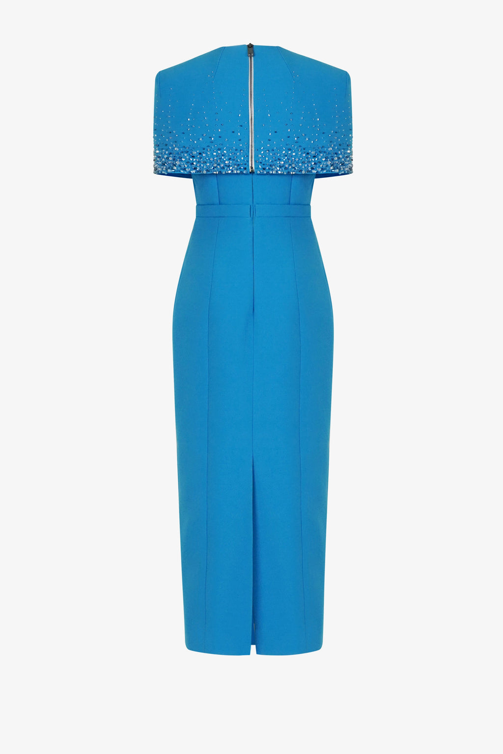Shoulder cape with pencil shaped dress with round collar