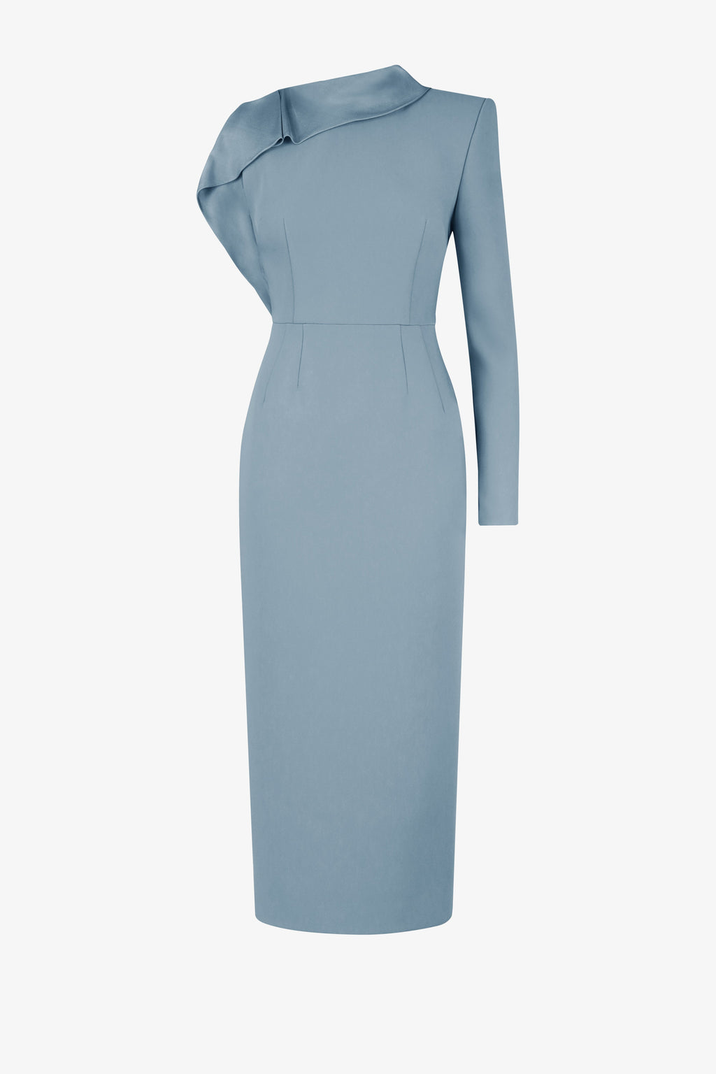 Slanted shoulder lotus leaf edge dress