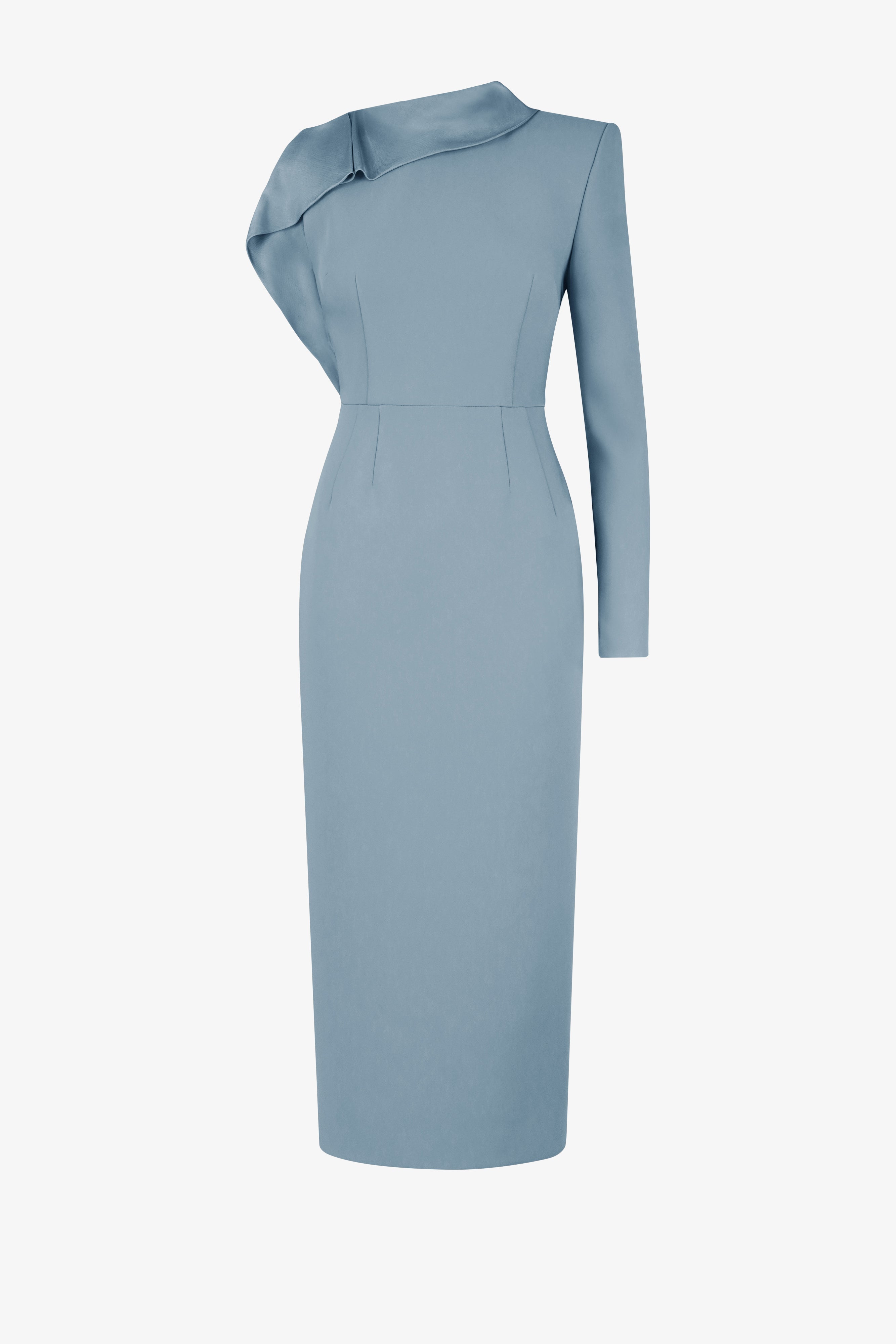 Slanted shoulder lotus leaf edge dress