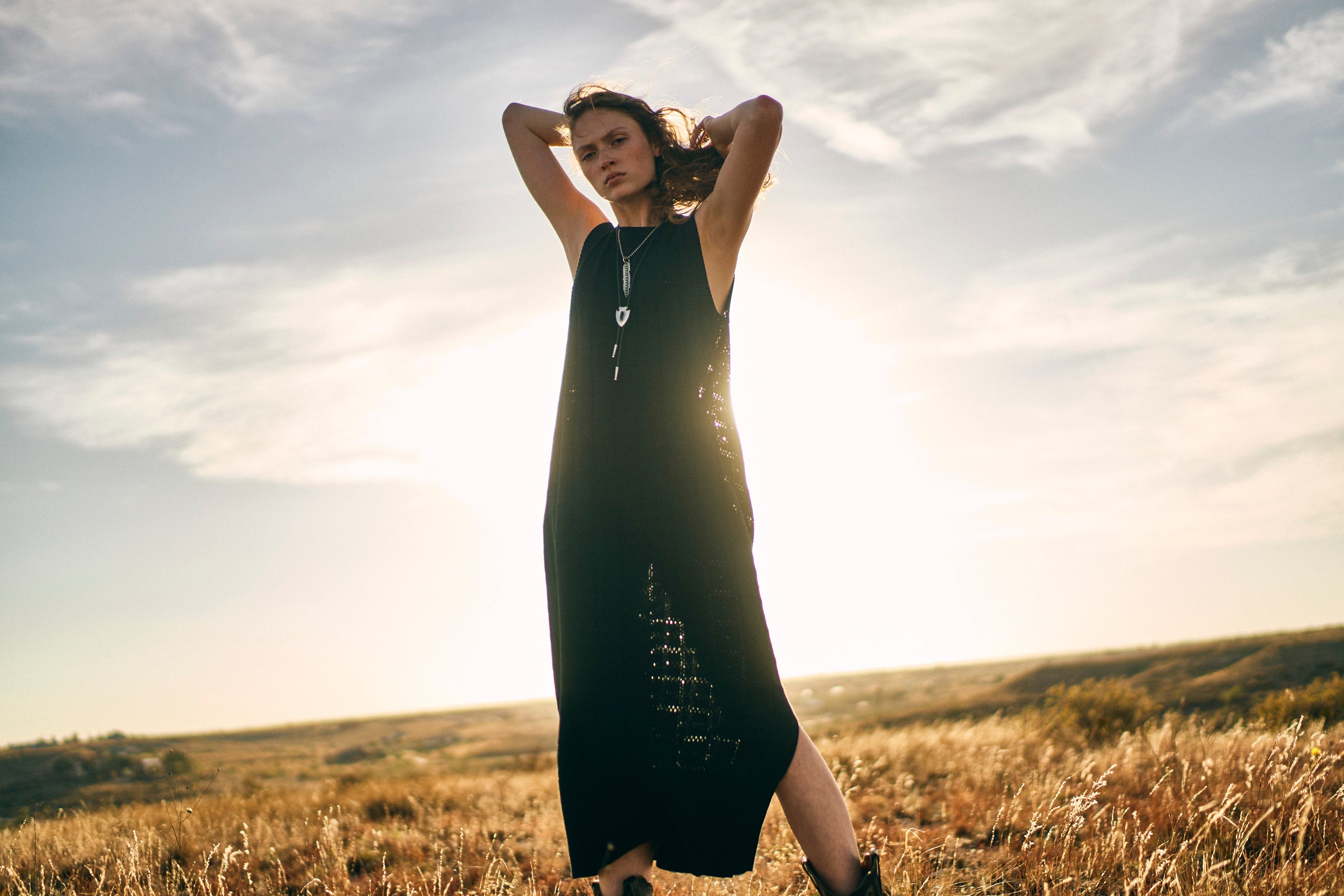 Pointelle Knit Dress in Black
