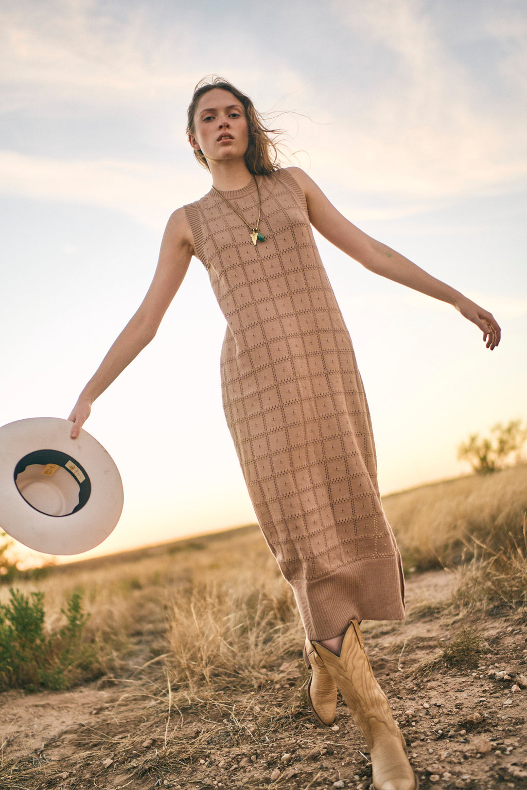 Pointelle Knit Dress in Mocha