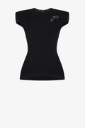 Round neckline square-cut shoulders top