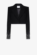 Embroidered Sleeves Wide Straps Blazer