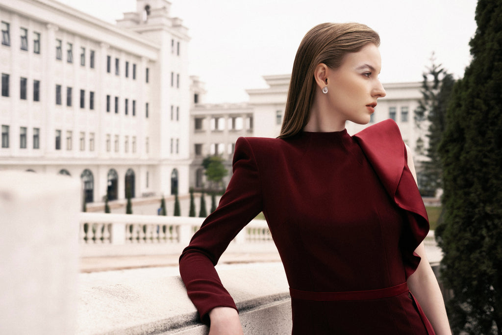 Single shoulder lotus leaf edge dress