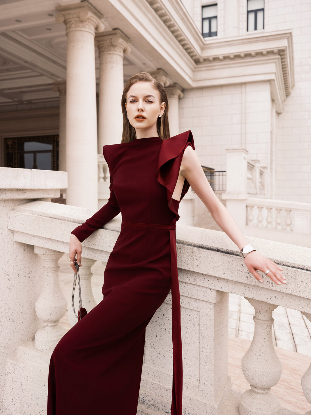 Single shoulder lotus leaf edge dress