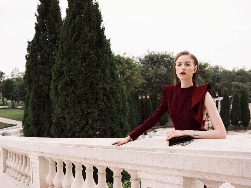 Single shoulder lotus leaf edge dress
