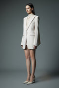 Collarless White Accent Jacket