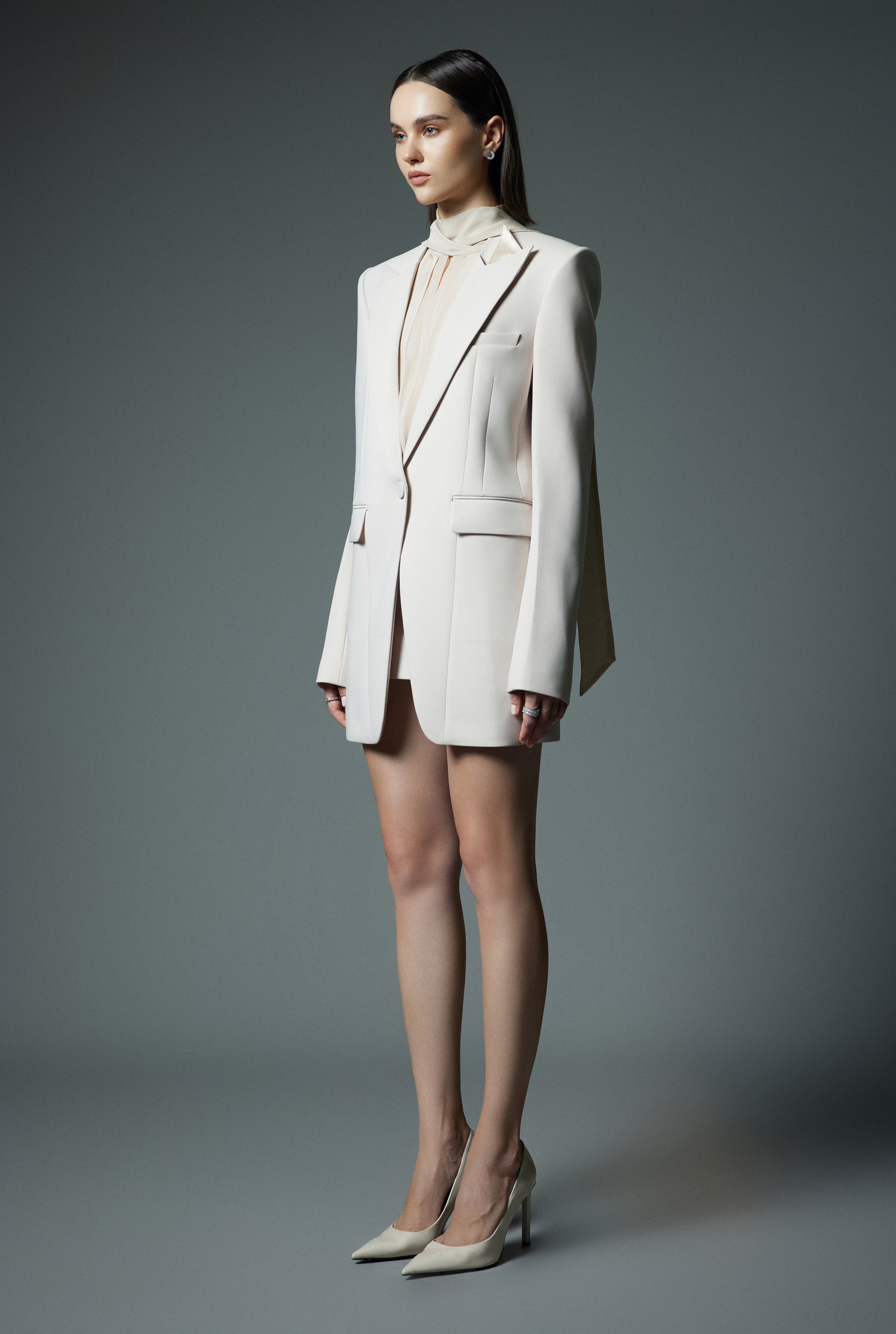 Collarless White Accent Jacket