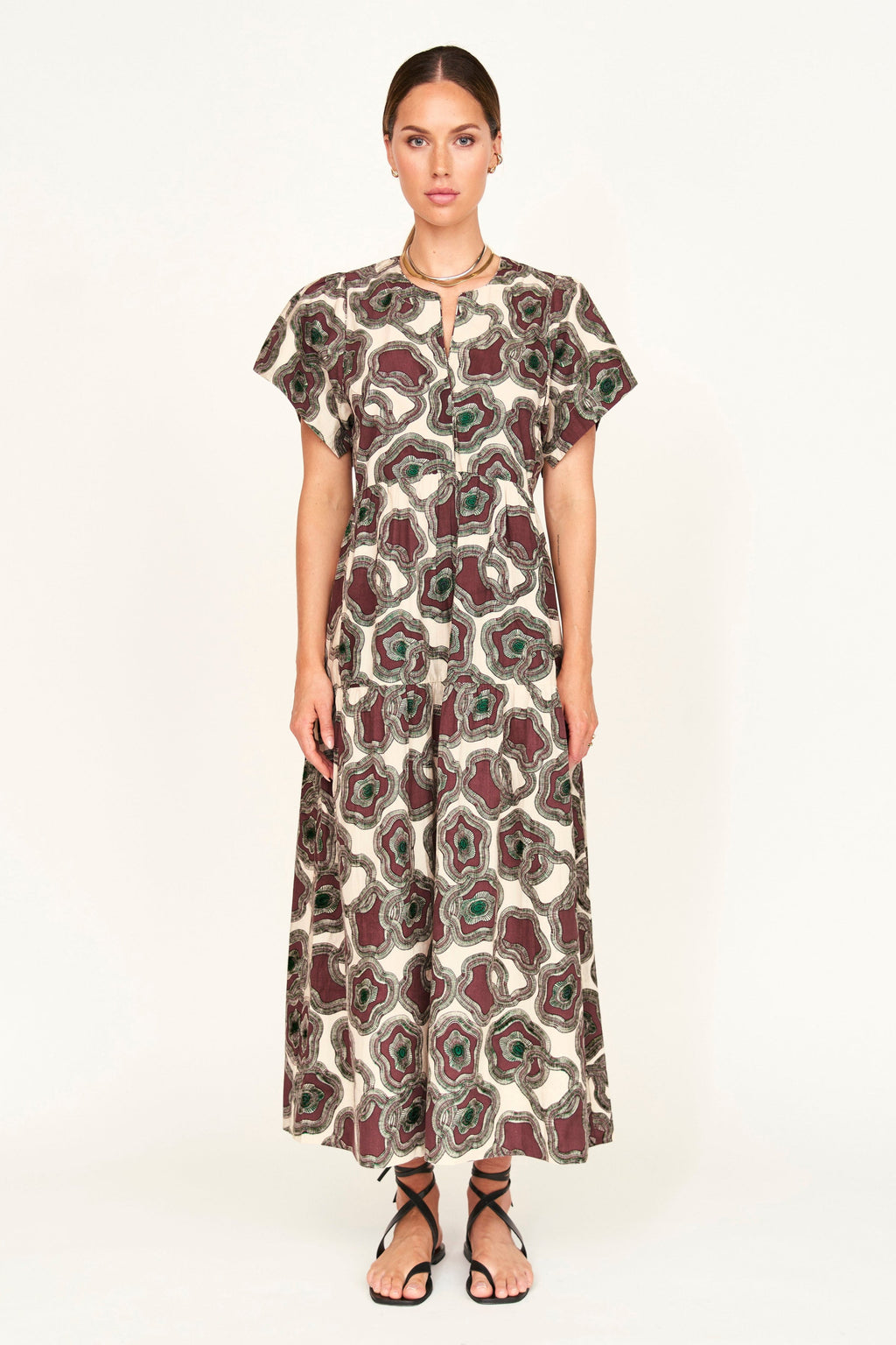 Dress in poplin gathered sleeves