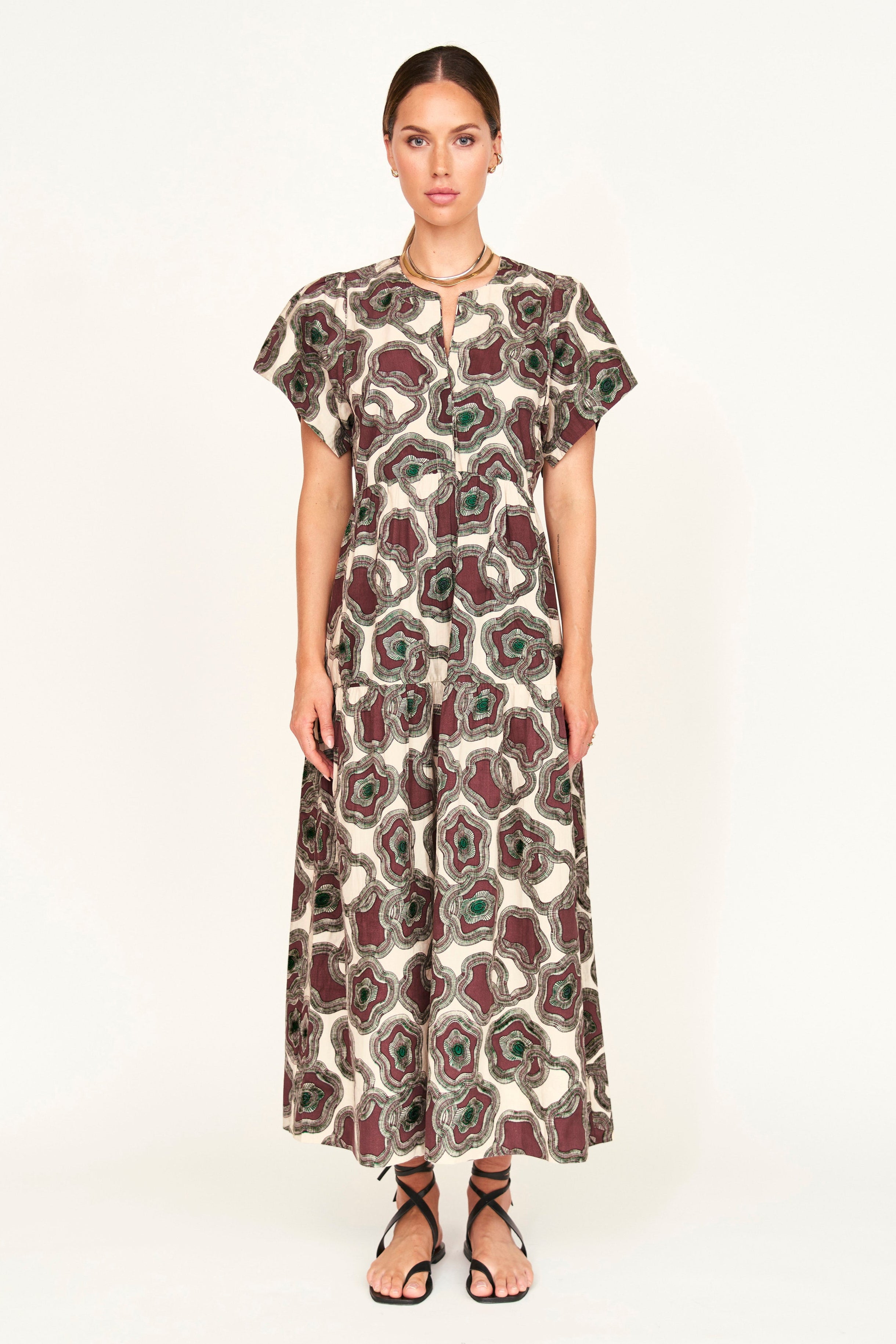 Dress in poplin gathered sleeves