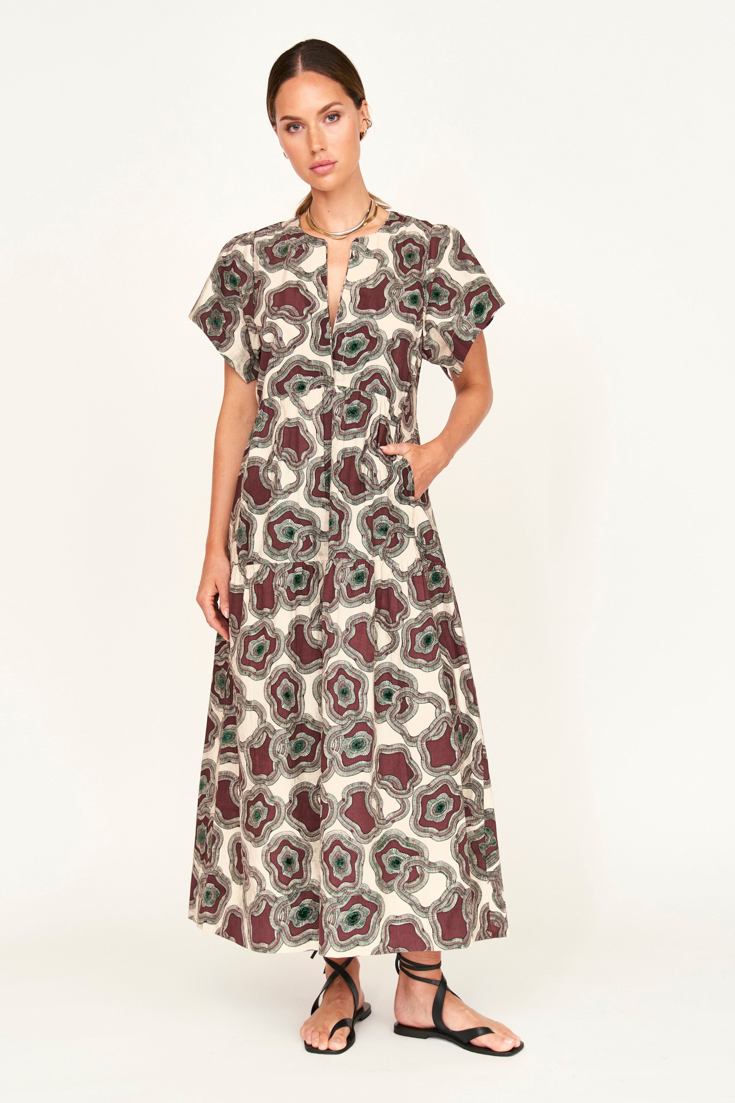 Dress in poplin gathered sleeves