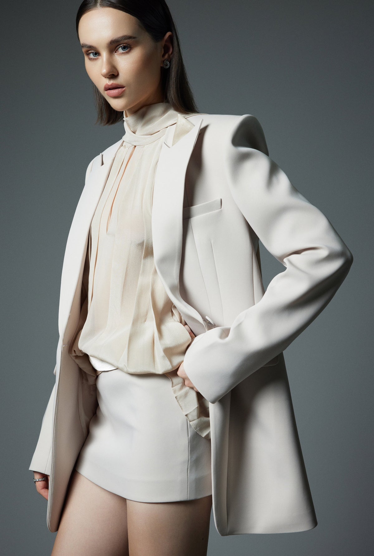 Collarless White Accent Jacket