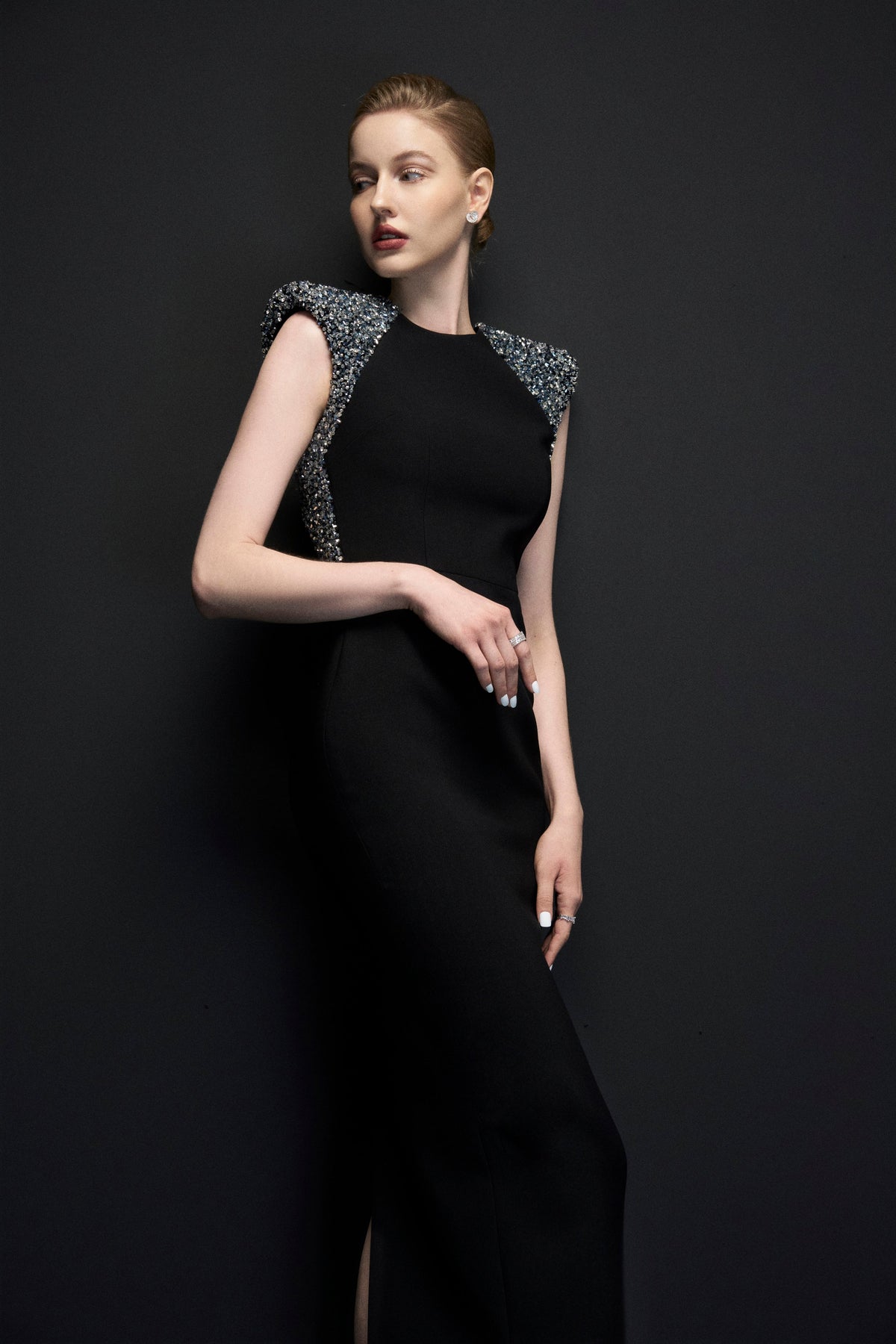 Shoulder connected crystal dress