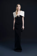 Black White Contrast Evening Gown