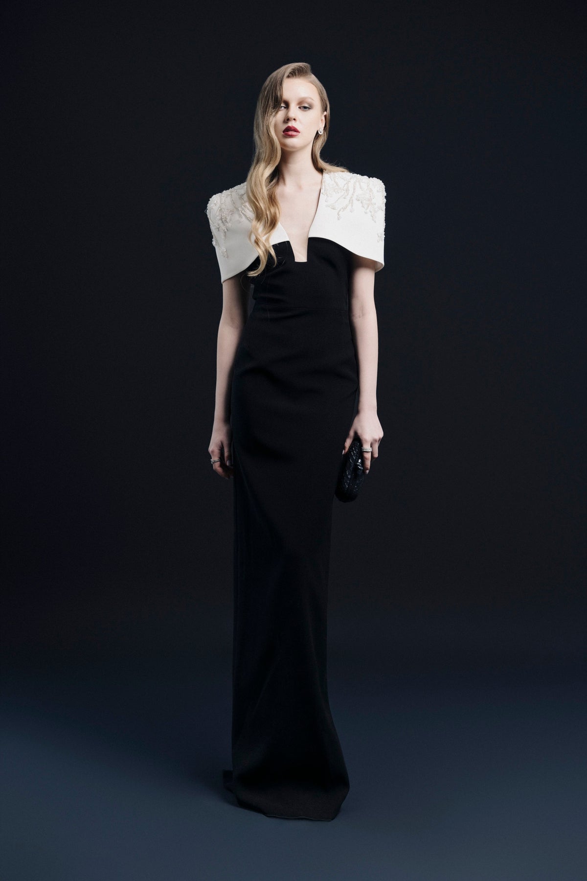 Black White Contrast Evening Gown