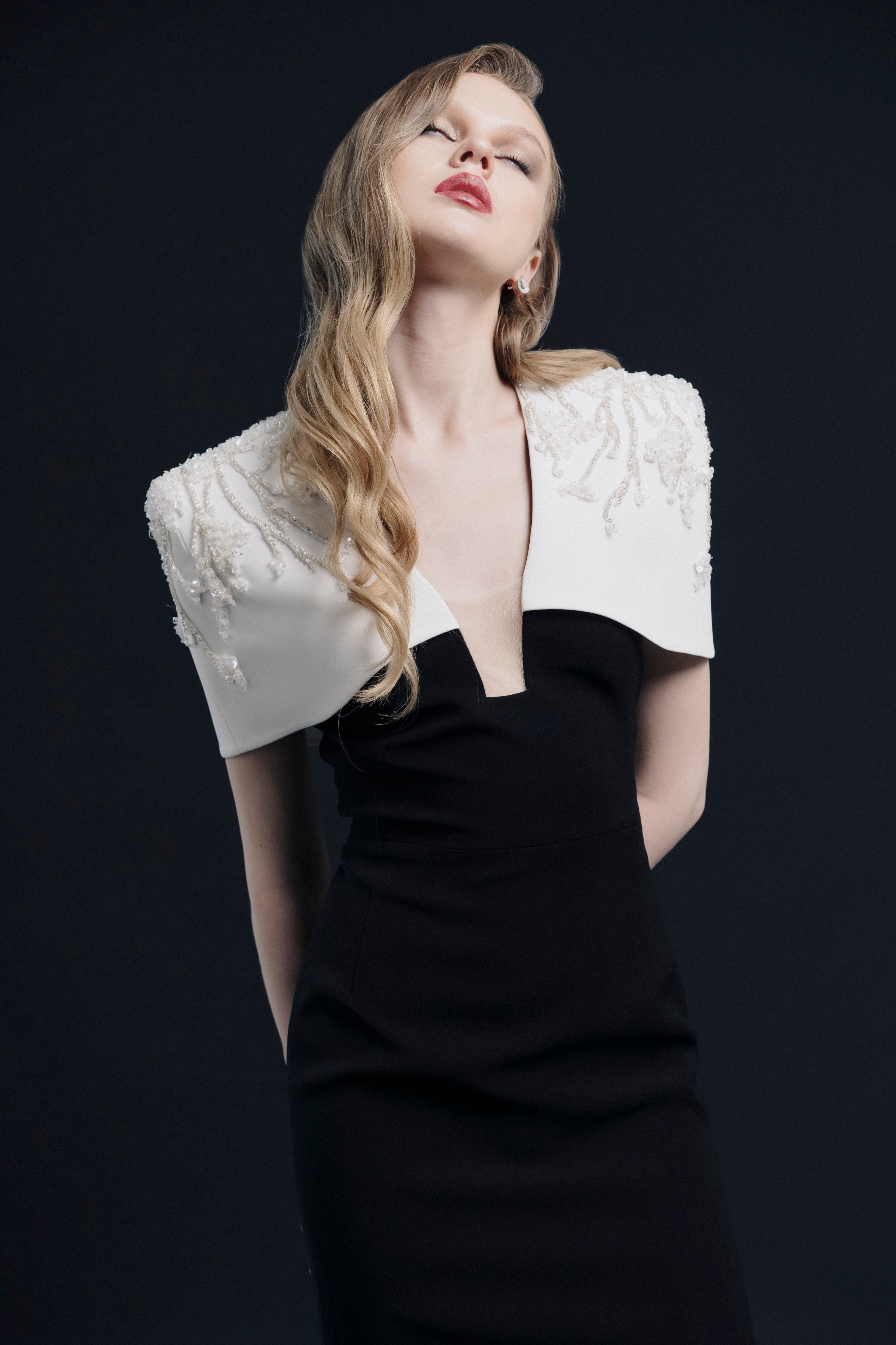 Black White Contrast Evening Gown