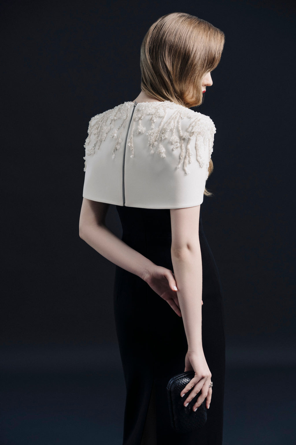 Black White Contrast Evening Gown