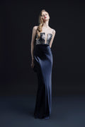 Satin Stone-Embellished Evening Gown